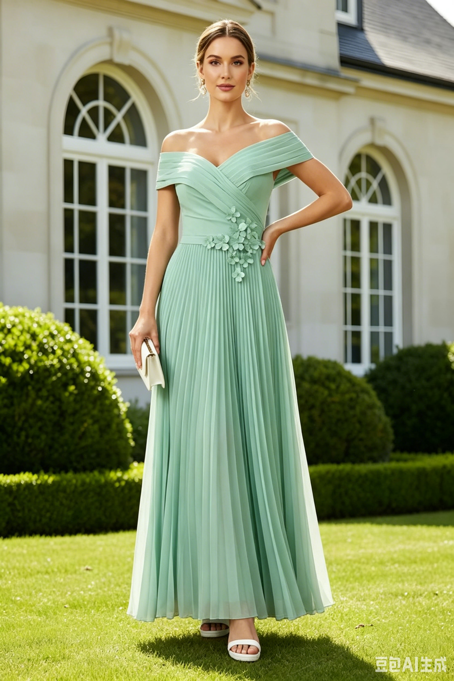Off The Shoulder Chiffon A-Line Pleated Mother Of The Bride Dress