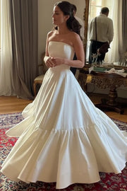 Omate Satin A-Line Strapless High Waist Wedding Dress 