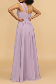 One Shoulder Chiffon A-Line Sleeveless Floor-Length Bridesmaid Dress