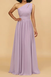 One Shoulder Chiffon A-Line Sleeveless Floor-Length Bridesmaid Dress