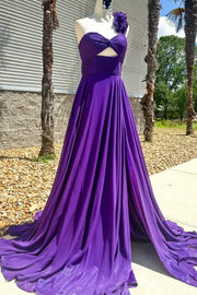 One Shoulder Empire A-Line Long Party Prom Dress