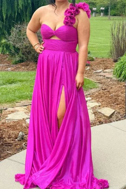 One Shoulder Empire A-Line Long Party Prom Dress