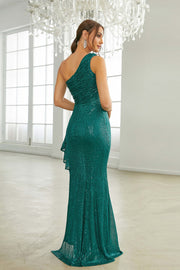 One Shoulder Empire Fully Sequin Party Prom Dress