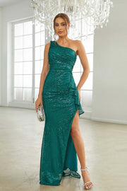 One Shoulder Empire Fully Sequin Party Prom Dress