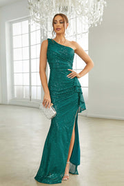 One Shoulder Empire Fully Sequin Party Prom Dress