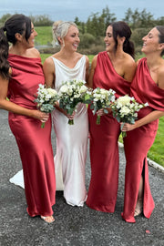 One Shoulder Fitted Long Bridesmaid Dress With Slit