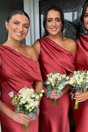 One Shoulder Fitted Long Bridesmaid Dress With Slit