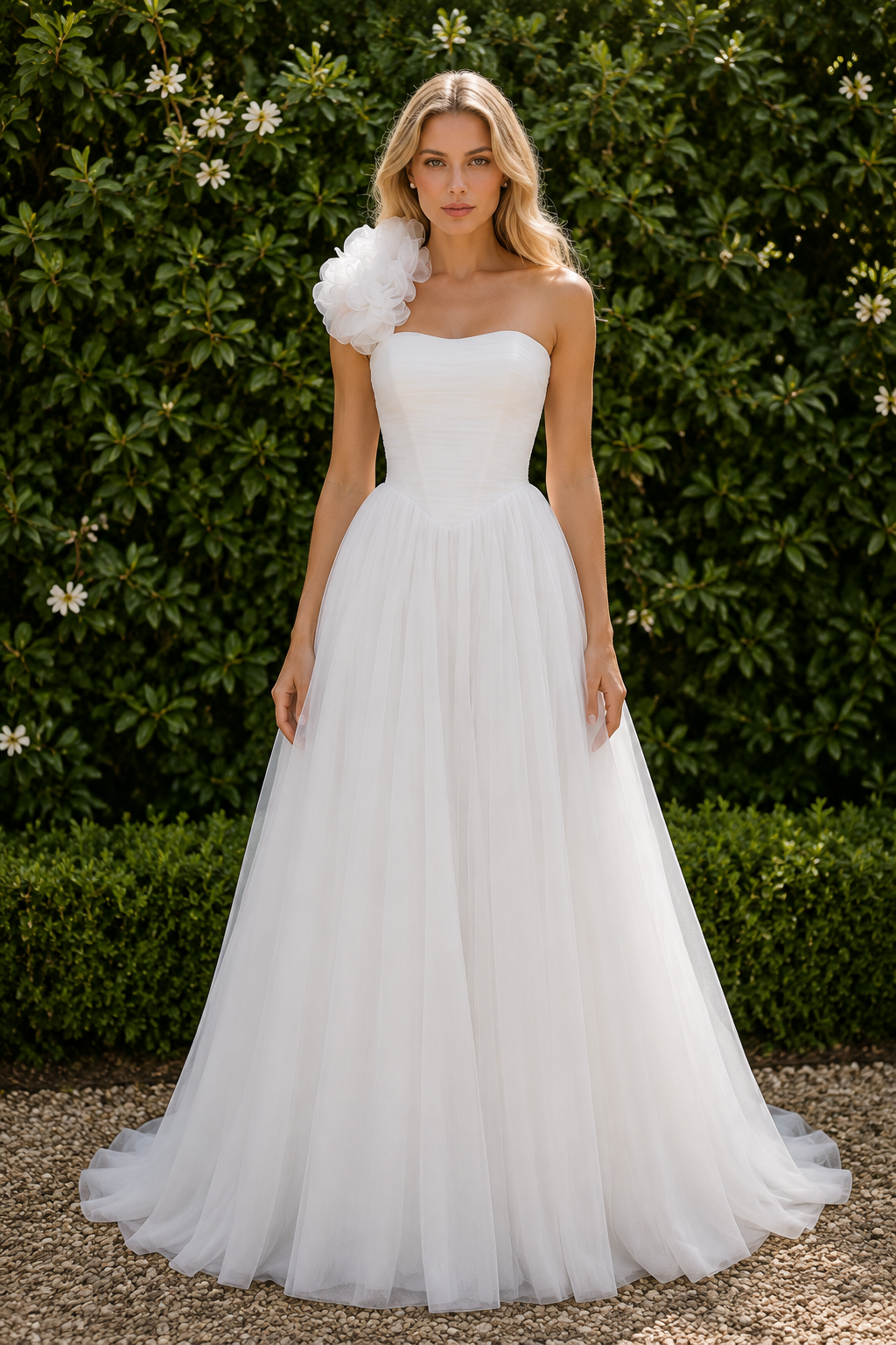 One Shoulder Pleated Empire A-Line Chiffon Summer Wedding Dress