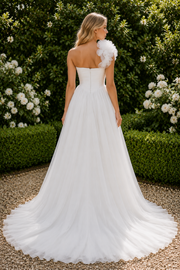 One Shoulder Pleated Empire A-Line Chiffon Summer Wedding Dress