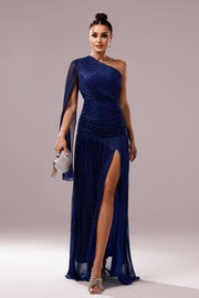 One Shoulder Ruched Empire A-Line Party Prom Dress With Slit