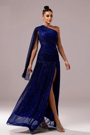 One Shoulder Ruched Empire A-Line Party Prom Dress With Slit