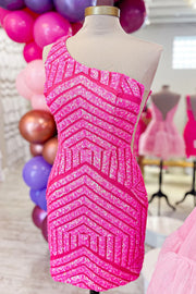 One Shoulder Sequins Bodycon Short Homecoming Dress
