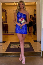 One Shoulder Sequins Bodycon Short Homecoming Dress