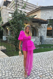 One Shoulder Short Sleeve Bodycon Empire Short Party Homecoming Dress