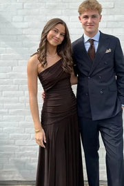 One Shoulder Sleeveles Empire Party Prom Dress With Leg Slit 