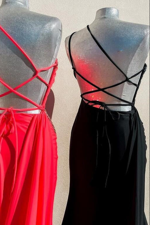 One Shoulder Sleeveless Beaded Mermaid Party Prom Dress