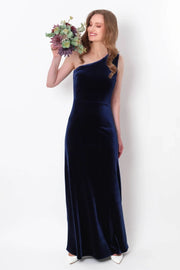 One Shoulder Sleeveless Empire Velvet Long Dress