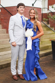 One Shoulder Sleeveless Mermaid Ruffle Split Party Prom Dress