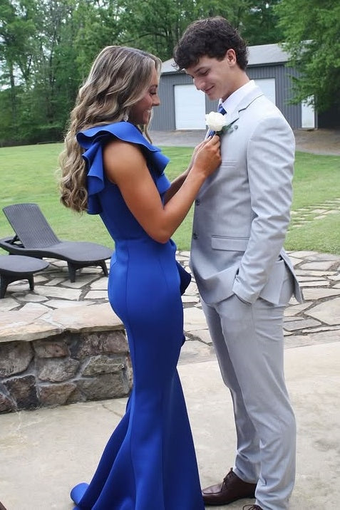 One Shoulder Sleeveless Mermaid Ruffle Split Party Prom Dress