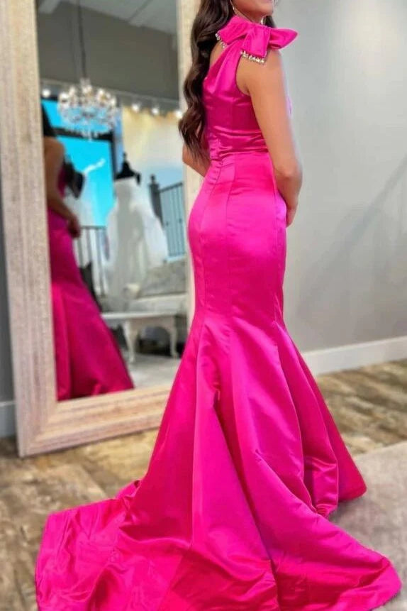 One Shoulder Sleeveless Mermaid Satin Party Prom Dress