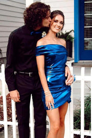 One Shoulder Sleeveless Pleated Empire Fitted Homecoming Dress 