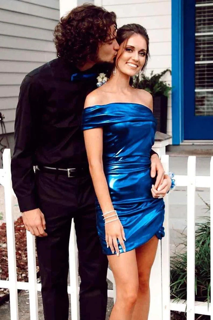 One Shoulder Sleeveless Pleated Empire Fitted Homecoming Dress 