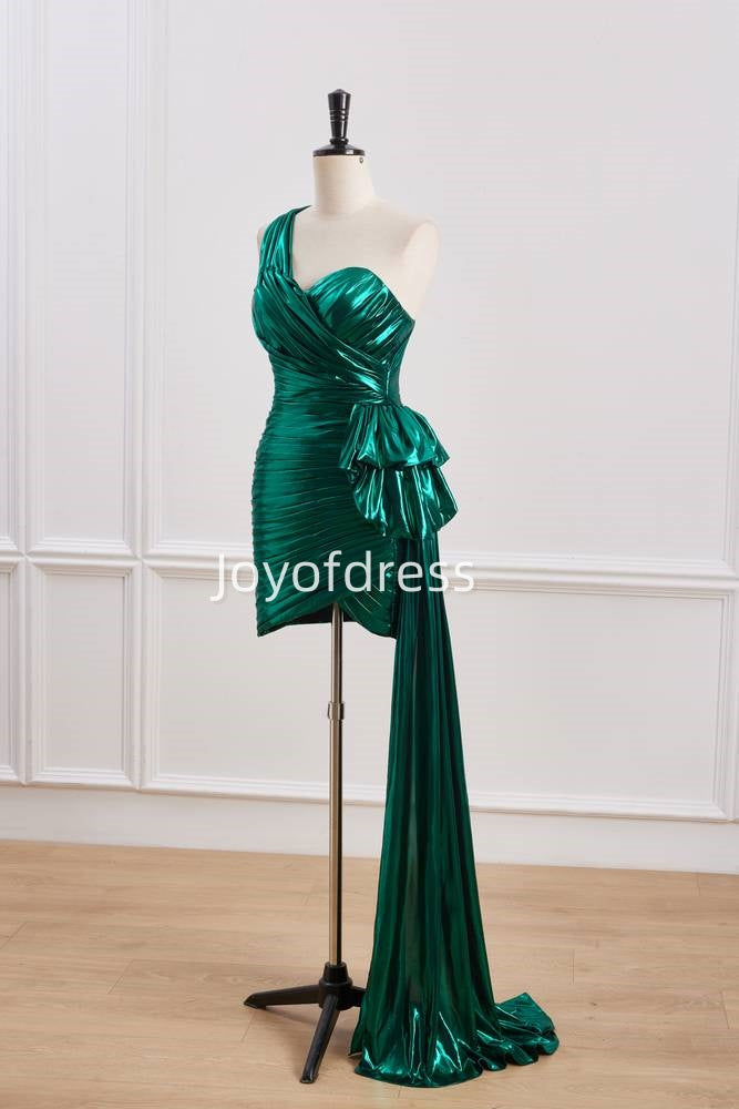 One Shoulder Sleeveless Pleated Empire Homecoming Dress