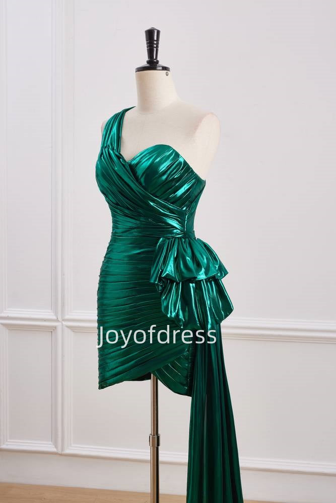 One Shoulder Sleeveless Pleated Empire Homecoming Dress