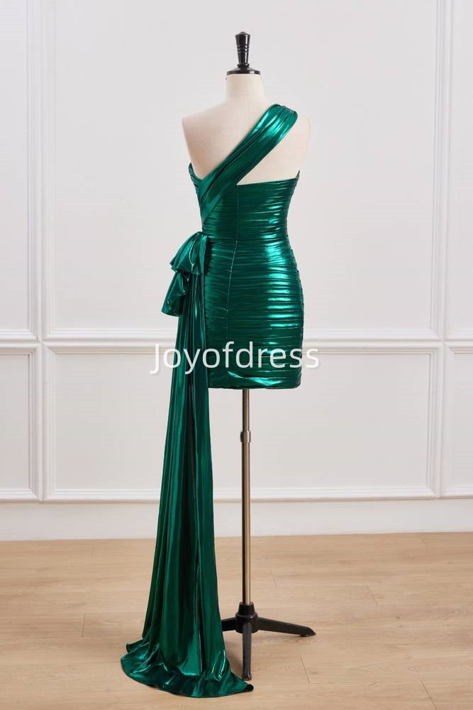 One Shoulder Sleeveless Pleated Empire Homecoming Dress