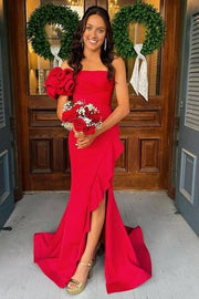 One Shoulder Sleeveless Ruffled Formal Prom Dress