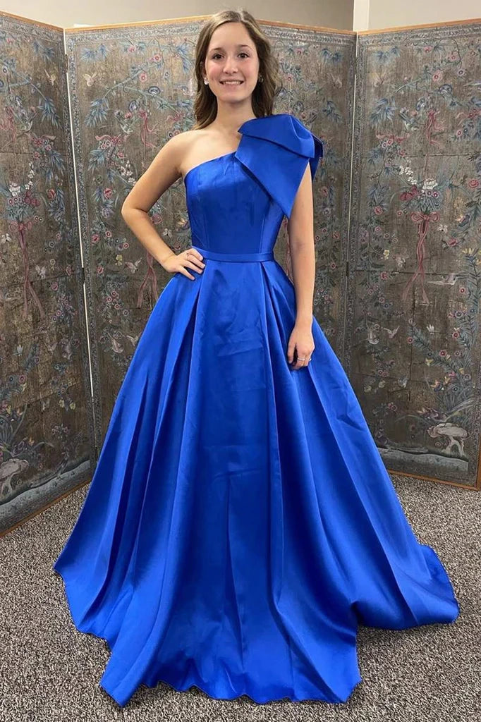 One Shoulder Sleeveless Satin A-Line Party Prom Dress