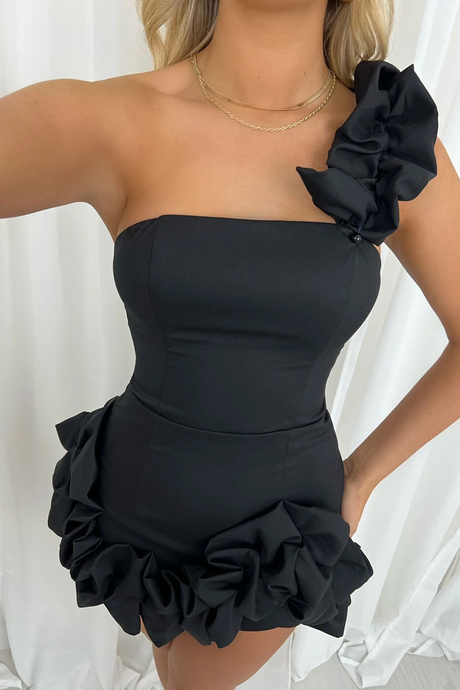 One Shoulder Sleeveless Satin Empire Homecoming Party Dress | Joyofdress One Shoulder Sleeveless Satin Empire Homecoming Party Dress | Joyofdress