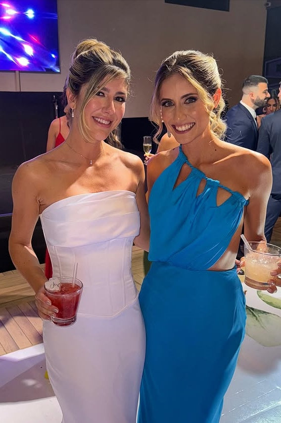 One Shoulder Sleeveless Satin Fitted Open Back Party Prom Dress 