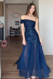 One Shoulder Sleeveless Two Tone Empire Party Prom Dress