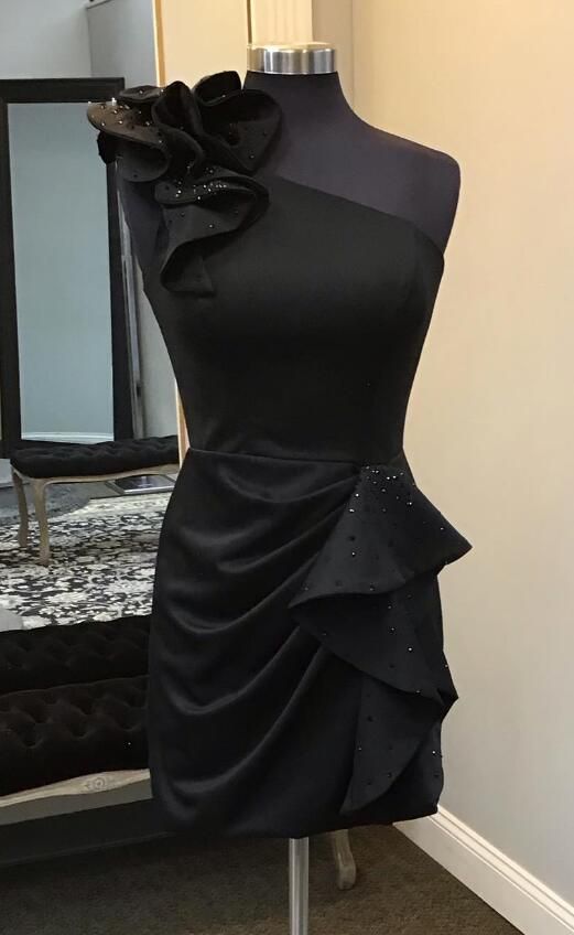 One Shoulder Black Short Homecoming Dress Black / Custom Size