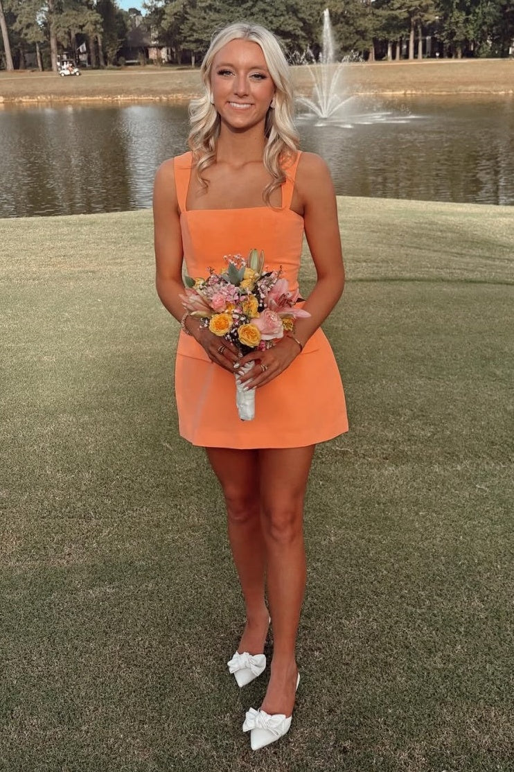 Orange A-Line Satin Straps Empire Short Homecoming Dress