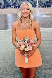 Orange A-Line Satin Straps Empire Short Homecoming Dress