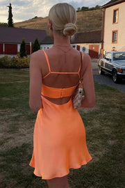 Orange Satin Boat Sleeveless Mini Party Homecoming Dress
