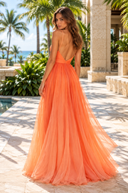 Orange Sweetheart Sleeveless Tulle A-Line Open Back Party Prom Dress