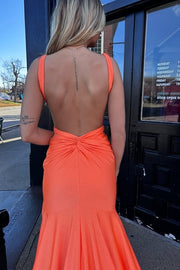 Orange V-Neck Backless Mermaid Prom Dress With Slit