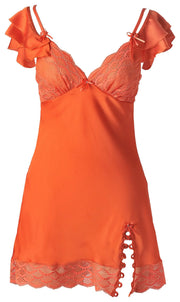 Orange V-Neck Ruffle Straps A-Line Satin And Lace Homecoming Party Dress