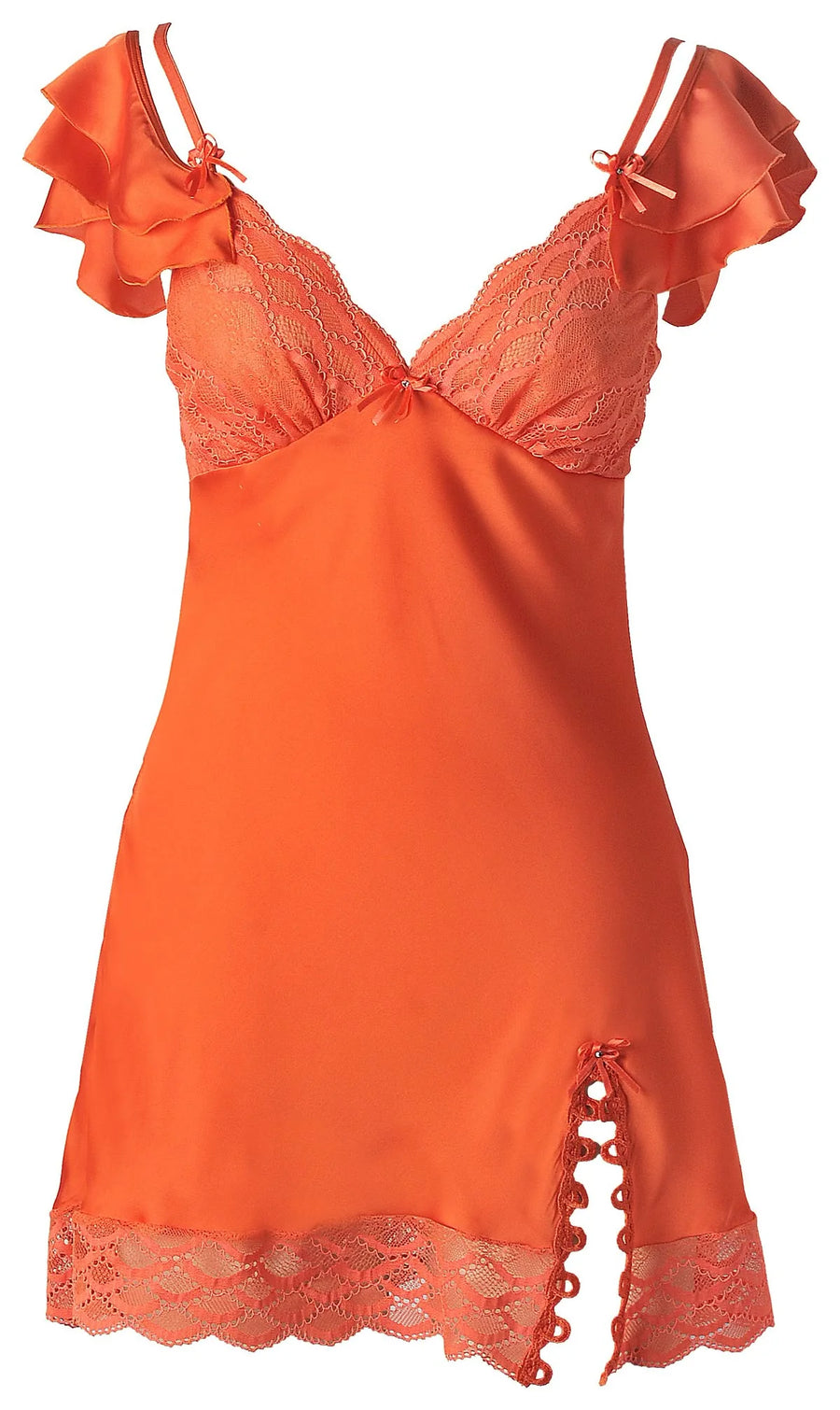 Orange V-Neck Ruffle Straps A-Line Satin And Lace Homecoming Party Dress