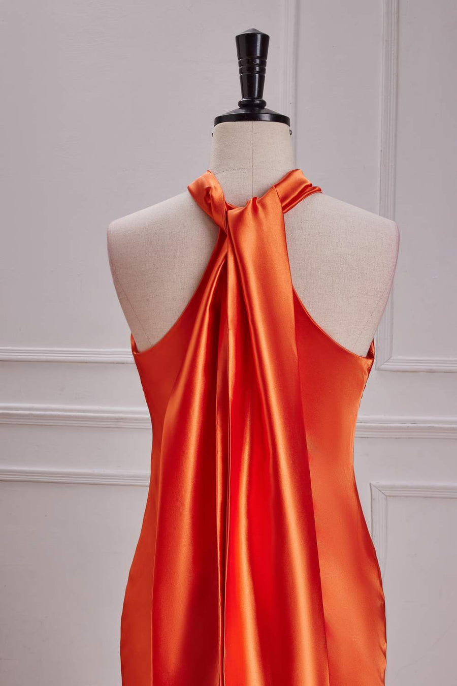 Orange Bow Tie Halter Mermaid Satin Long Bridesmaid Dress Custom Color / US 6 Orange Bow Tie Halter Mermaid Satin Long Bridesmaid Dress Custom Color / US 6