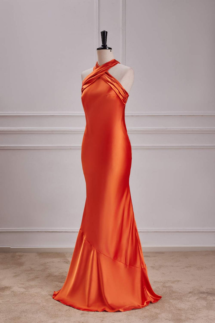 Orange Bow Tie Halter Mermaid Satin Long Bridesmaid Dress Custom Color / US 6 Orange Bow Tie Halter Mermaid Satin Long Bridesmaid Dress Custom Color / US 6
