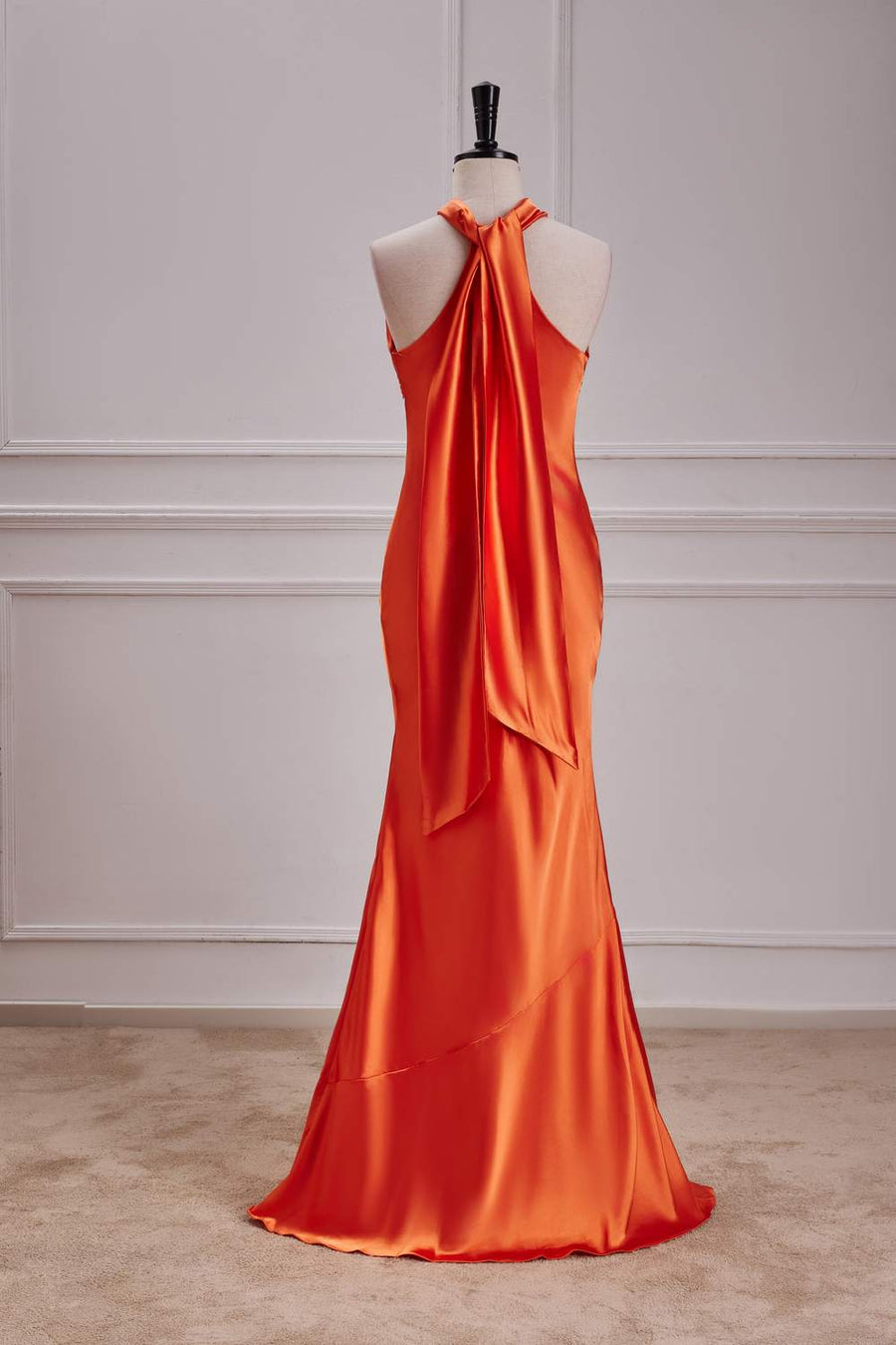 Orange Bow Tie Halter Mermaid Satin Long Bridesmaid Dress Custom Color / US 6 Orange Bow Tie Halter Mermaid Satin Long Bridesmaid Dress Custom Color / US 6