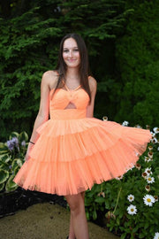 Orange Spaghetti Straps A Line Tiered Ruffles 