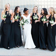 Ornate Black Round Sleeveless With Train Bridesmaid Dress