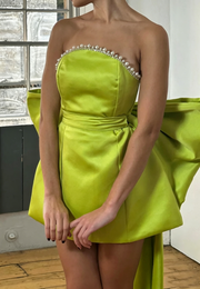 Pearl Strapless Satin A-Line Mini Party Homecoming Dress With Bow