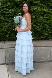 Pearl Sweetheart A-Line Chiffon Tiered Maxi Party Prom Dress
