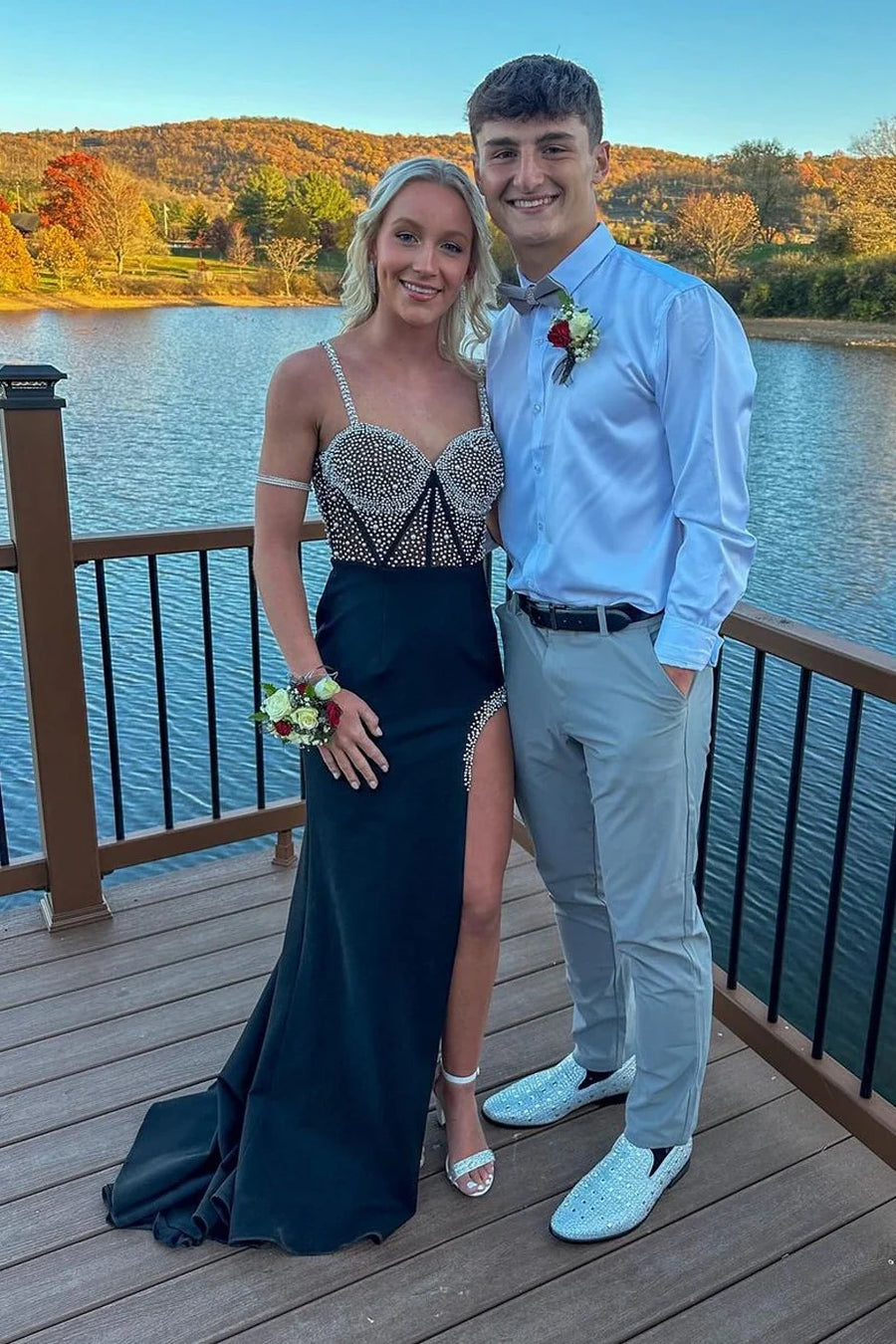 Pearls Sweetheart Sleeveless Empire Party Prom Dress With Slit